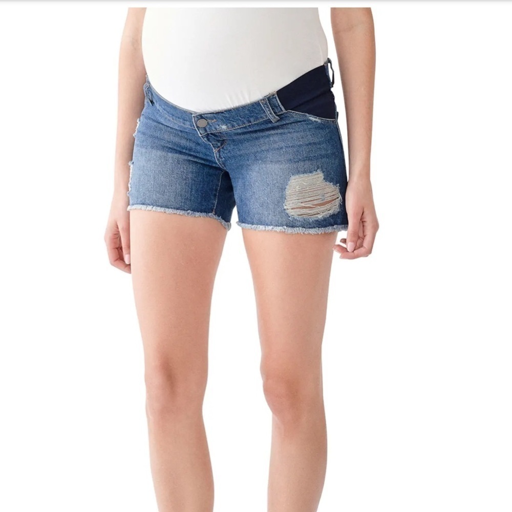 DL1961 Blue Distressed Maternity Denim Jean Shorts